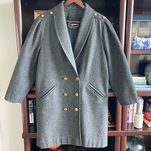 Vintage J. Gallery Wool Blend Gray Double Breasted Gold Buttons Coat